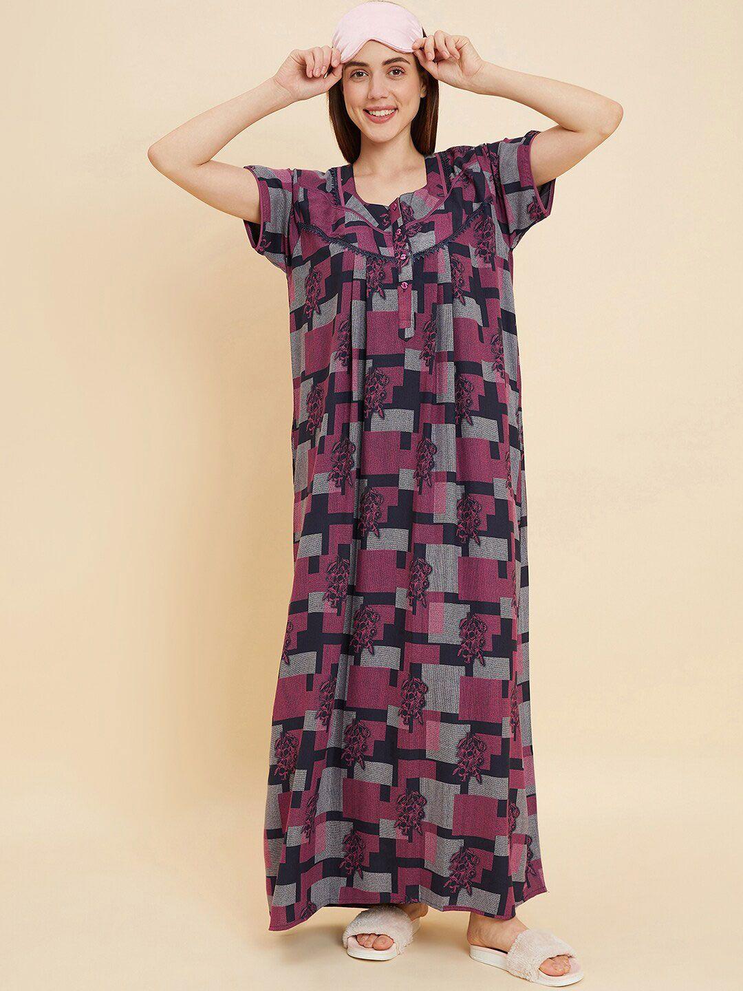 sweet dreams abstract printed pure cotton maxi nightdress