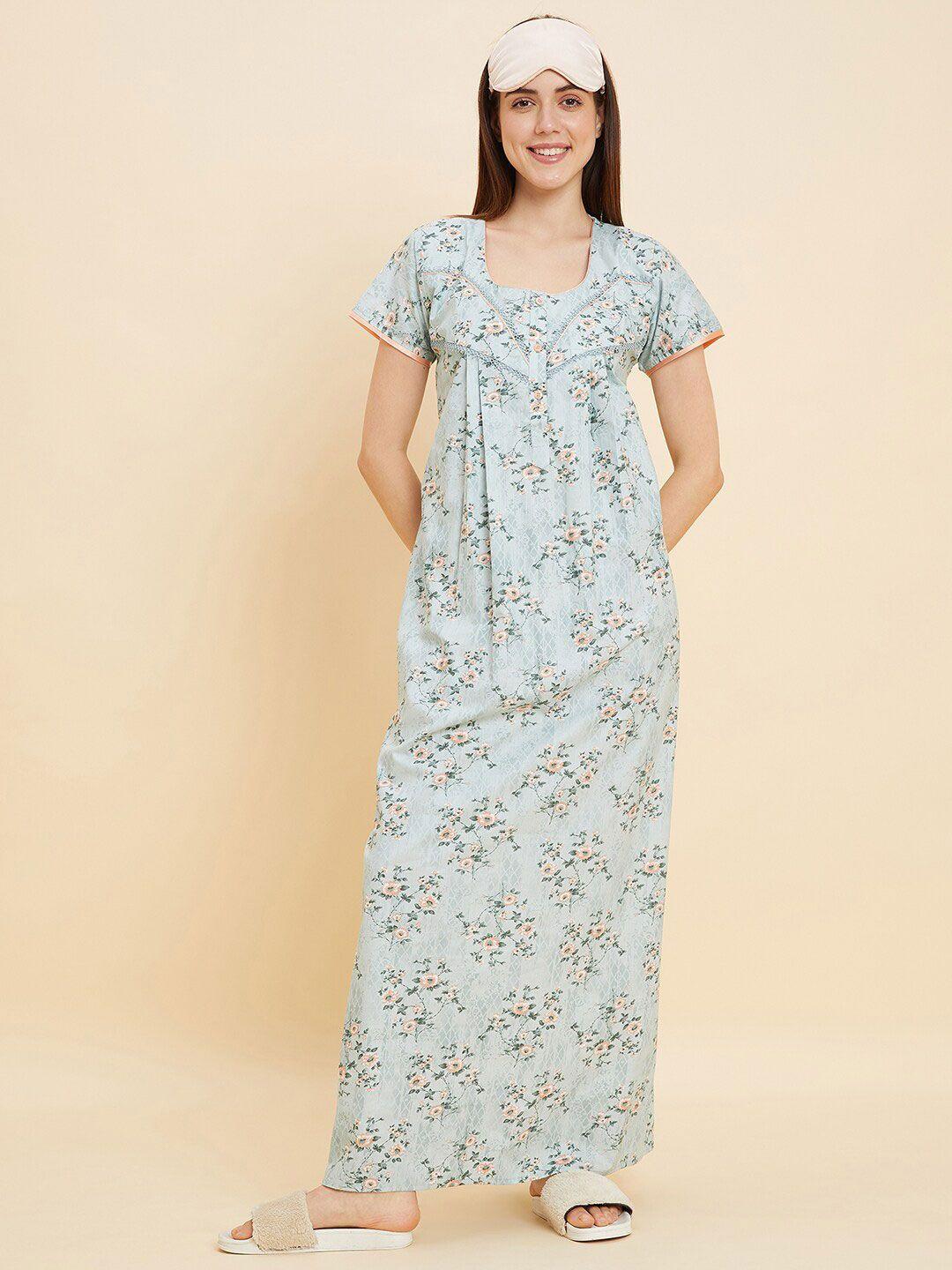 sweet dreams sea green printed pure cotton maxi nightdress