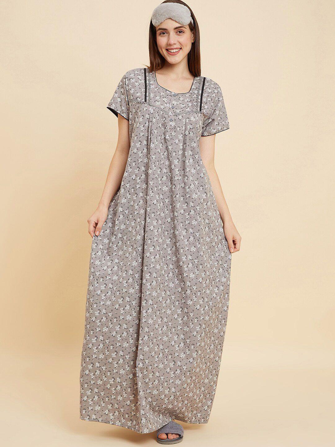 sweet dreams grey & white floral printed maxi nightdress