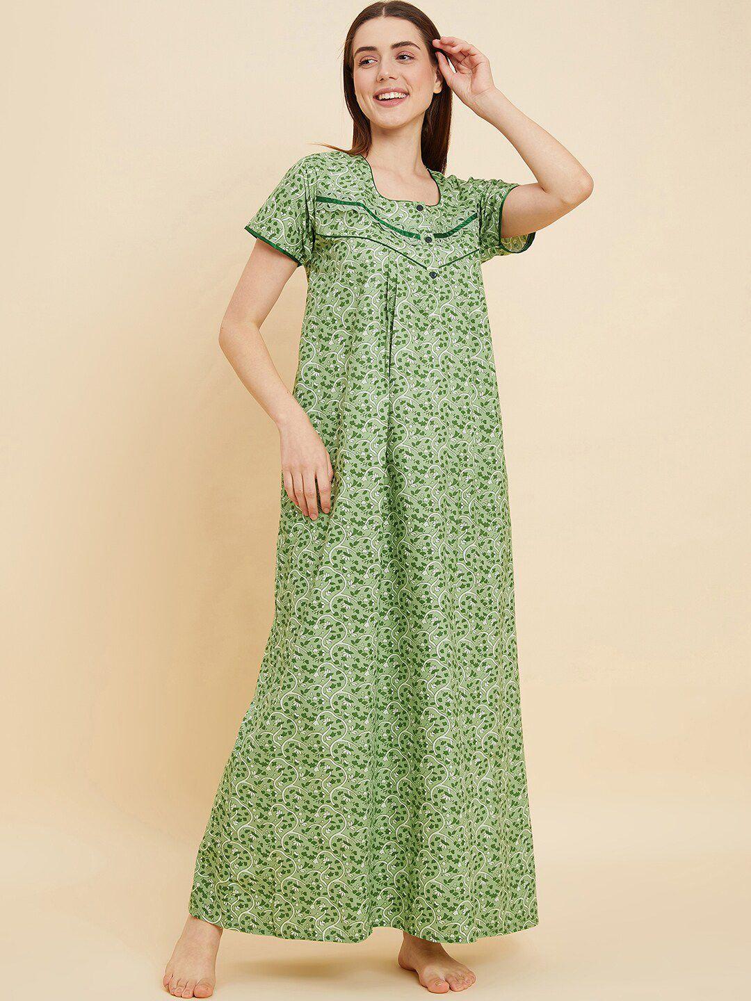 sweet dreams green floral printed pure cotton maxi nightdress