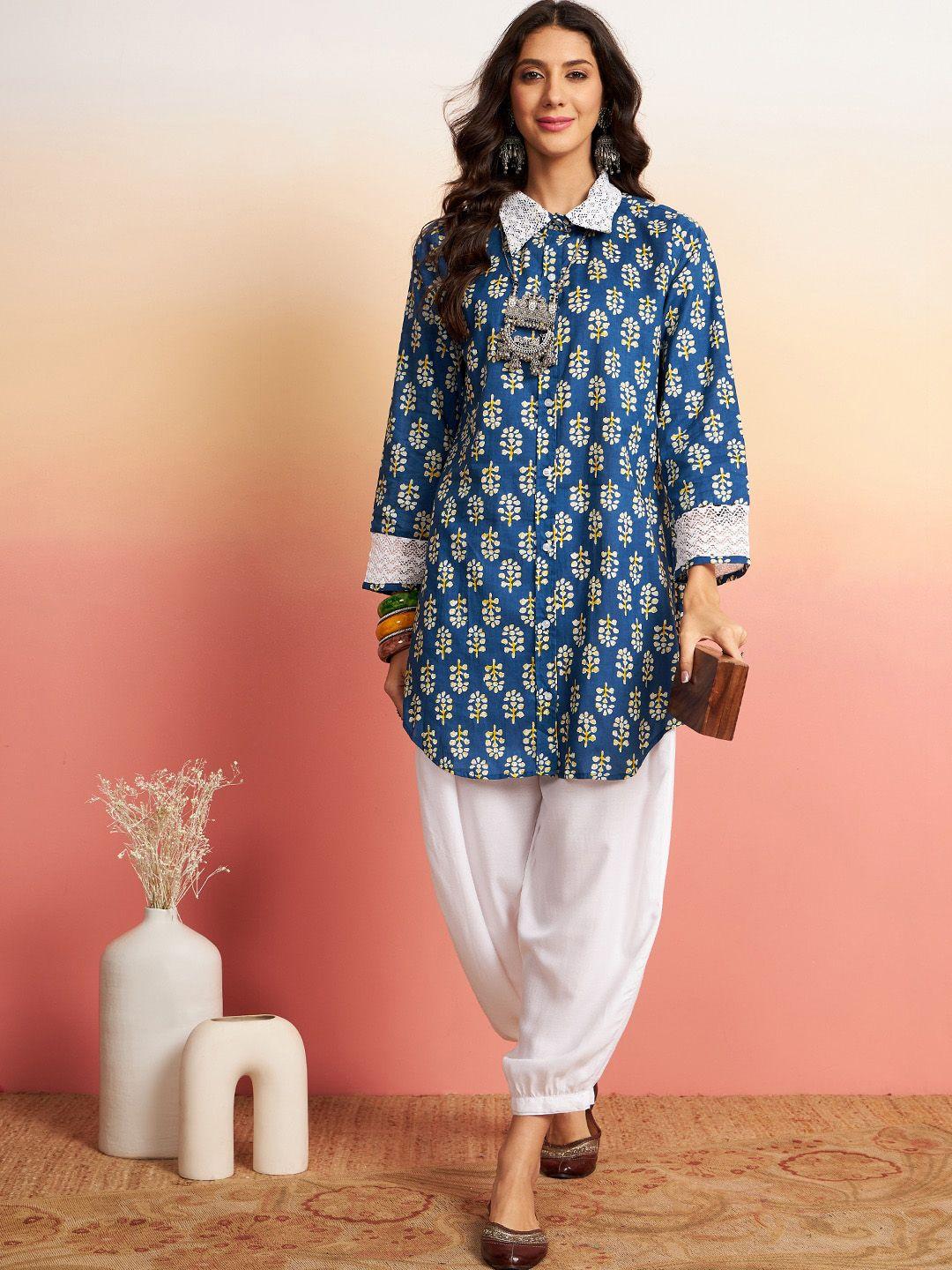 sangria ethnic motifs printed pure cotton a-line kurta with salwar