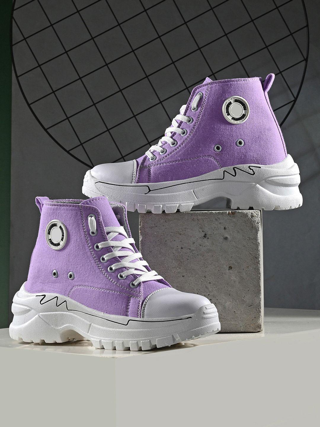 kook n keech women purple & white mid-top lightweight sneakers