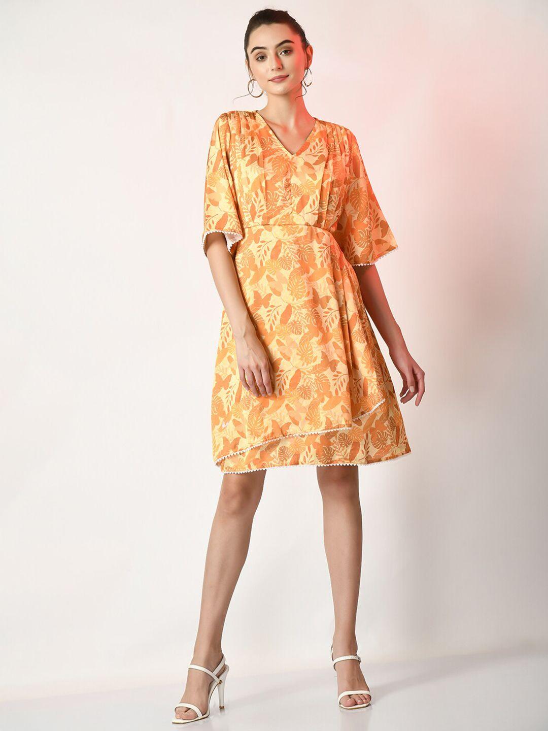 dressberry floral printed flared sleeves silk a-line dress