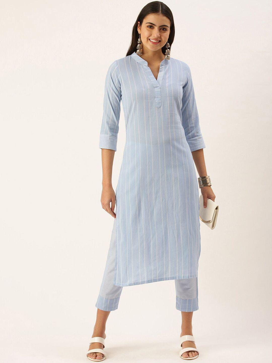 kalini striped mandarin collar straight kurta with trousers