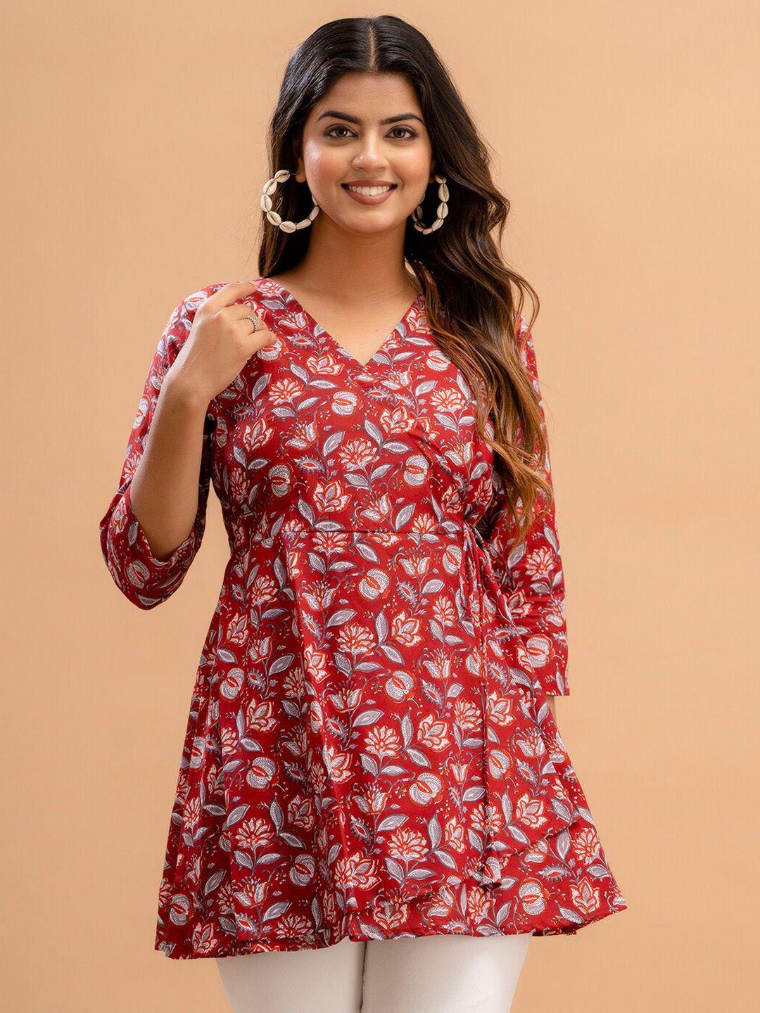 feranoid floral printed v-neck pure cotton a-line kurti