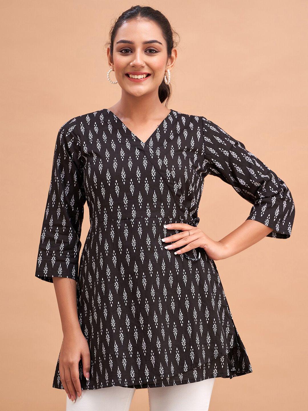 feranoid ethnic motifs printed v-neck pure cotton a-line kurti