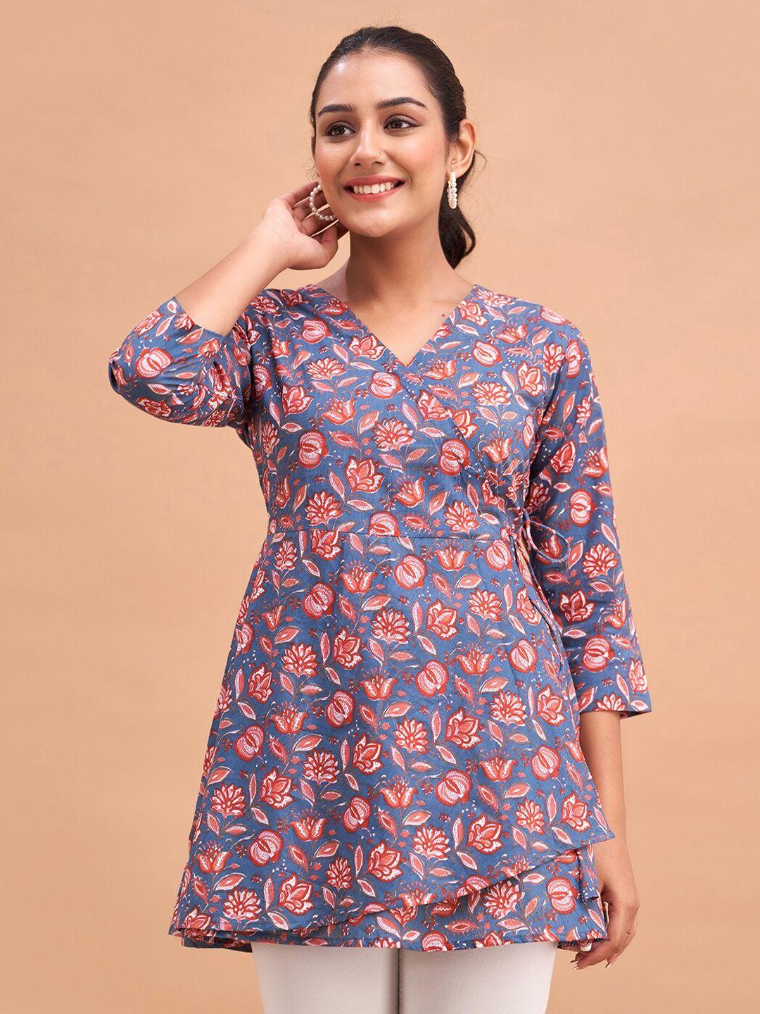 feranoid floral printed v-neck pure cotton a-line kurti