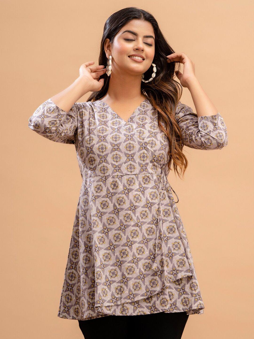 feranoid ethnic printed v-neck pure cotton a-line kurti