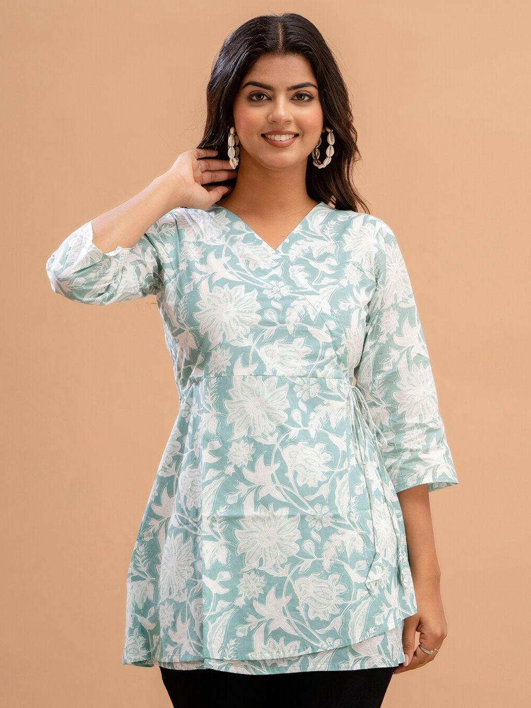 feranoid floral printed v-neck pure cotton a-line kurti