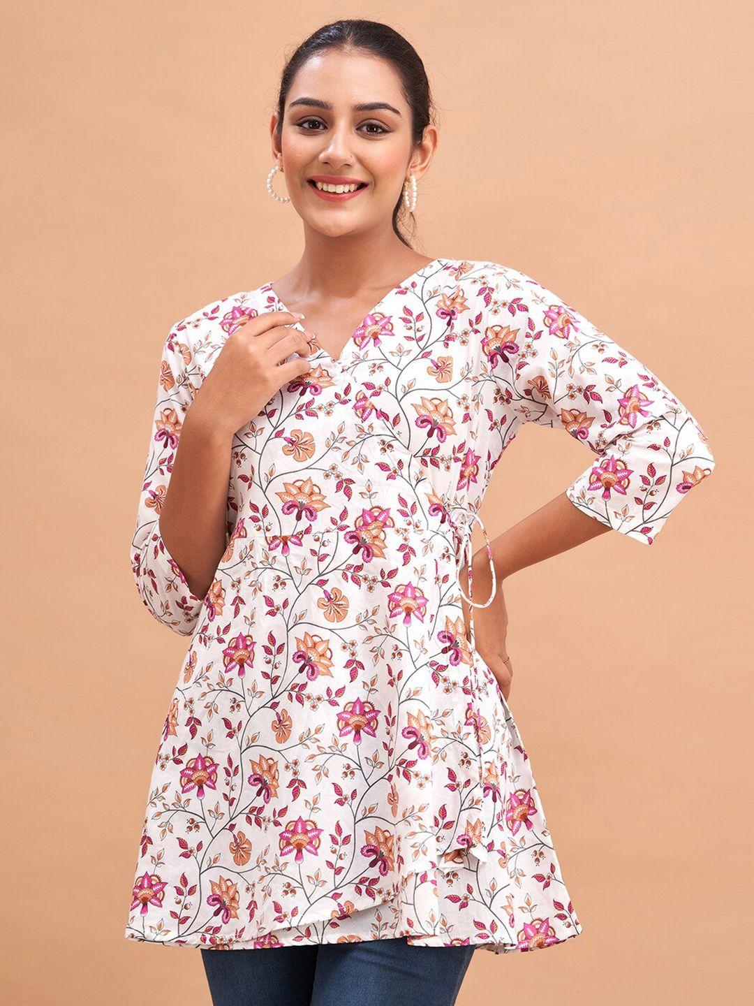 feranoid floral printed v-neck pure cotton a-line kurti