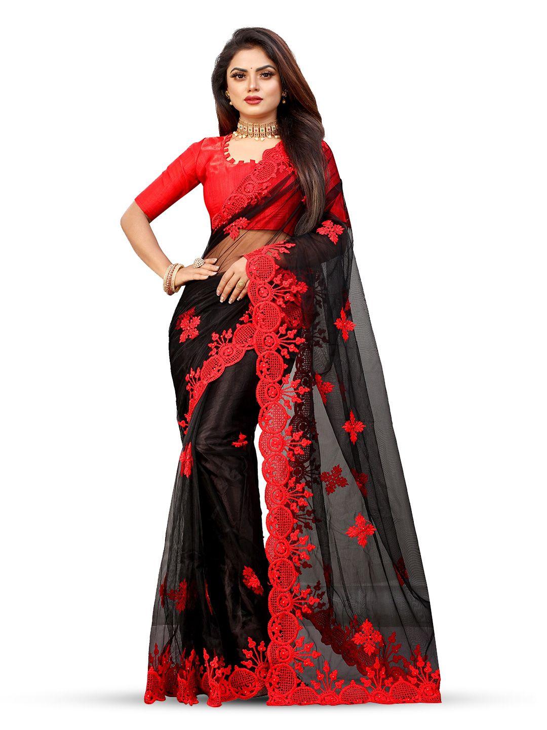 barkiya creation floral embroidered net saree