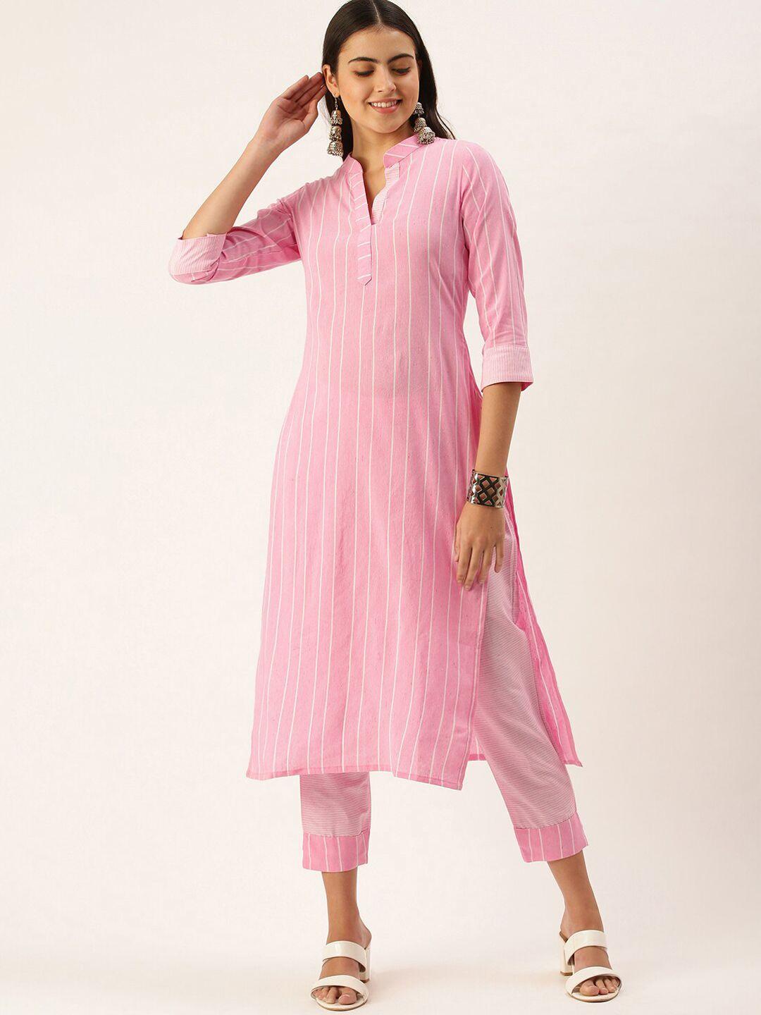 kalini striped mandarin collar straight kurta with trouser