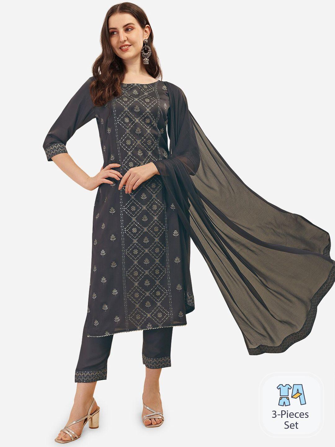 kalini ethnic motifs printed regular sequinned kurta with trousers & dupatta