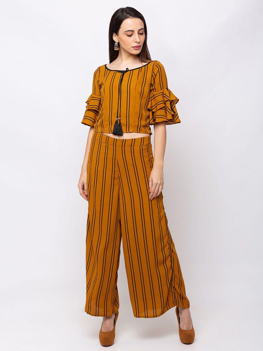 sheczzar mustard yellow & black striped top with palazzos co-ords