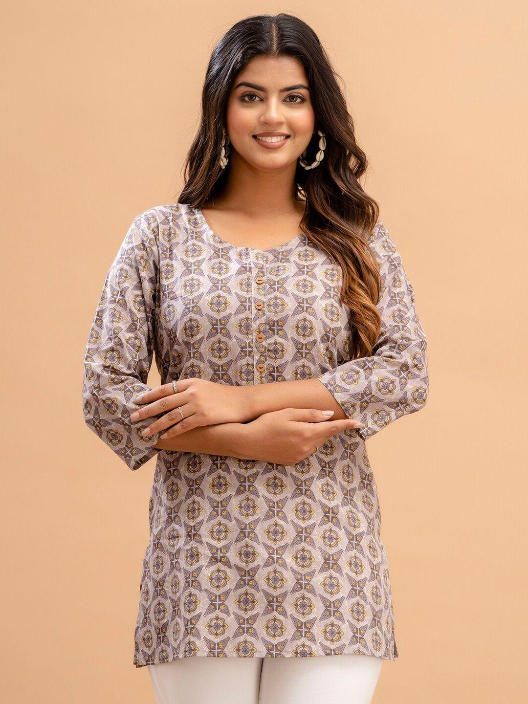 feranoid ethnic motifs printed pure cotton straight kurti