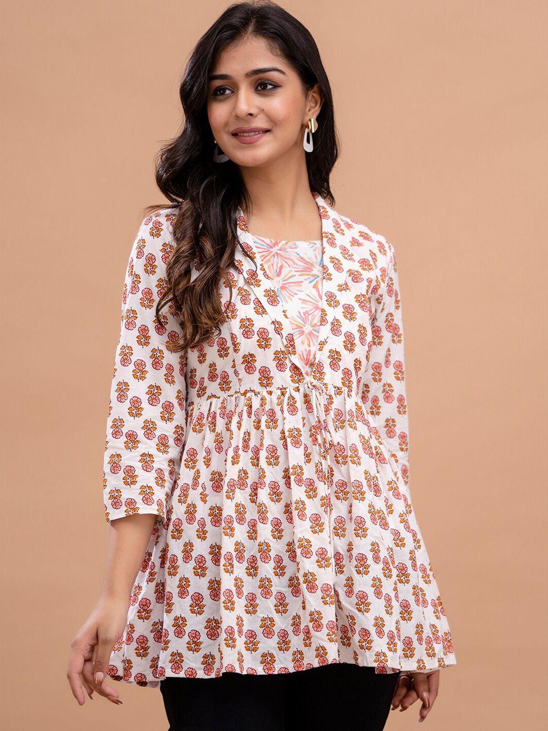 feranoid floral printed shirt collar pure cotton pleated kurti