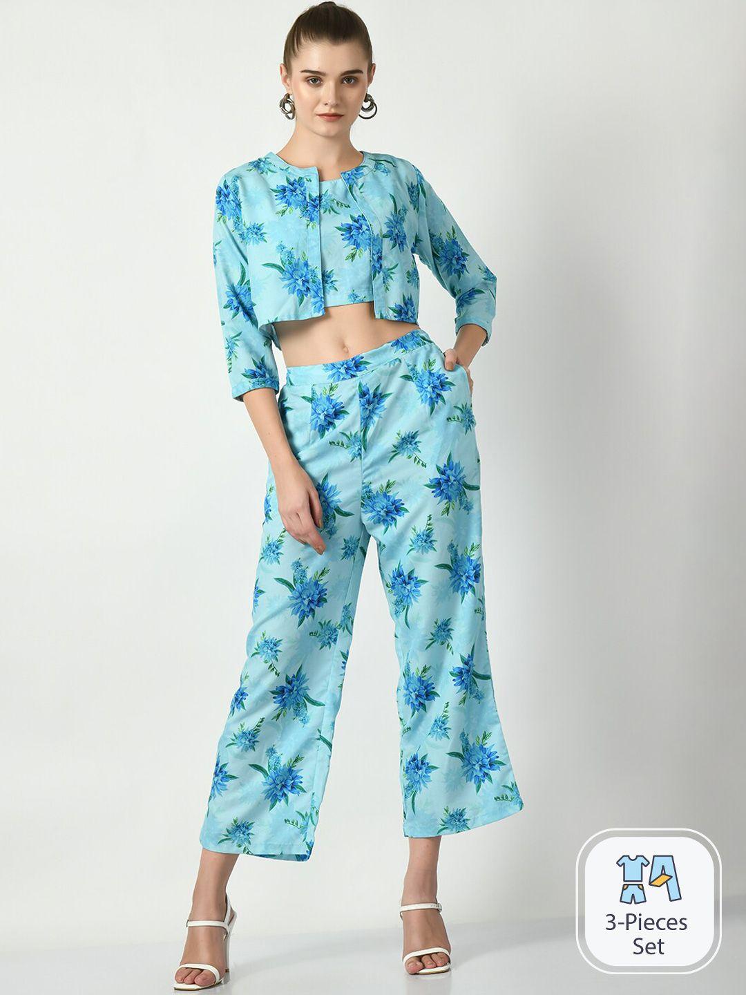 dressberry floral printed top & trouser with shrug