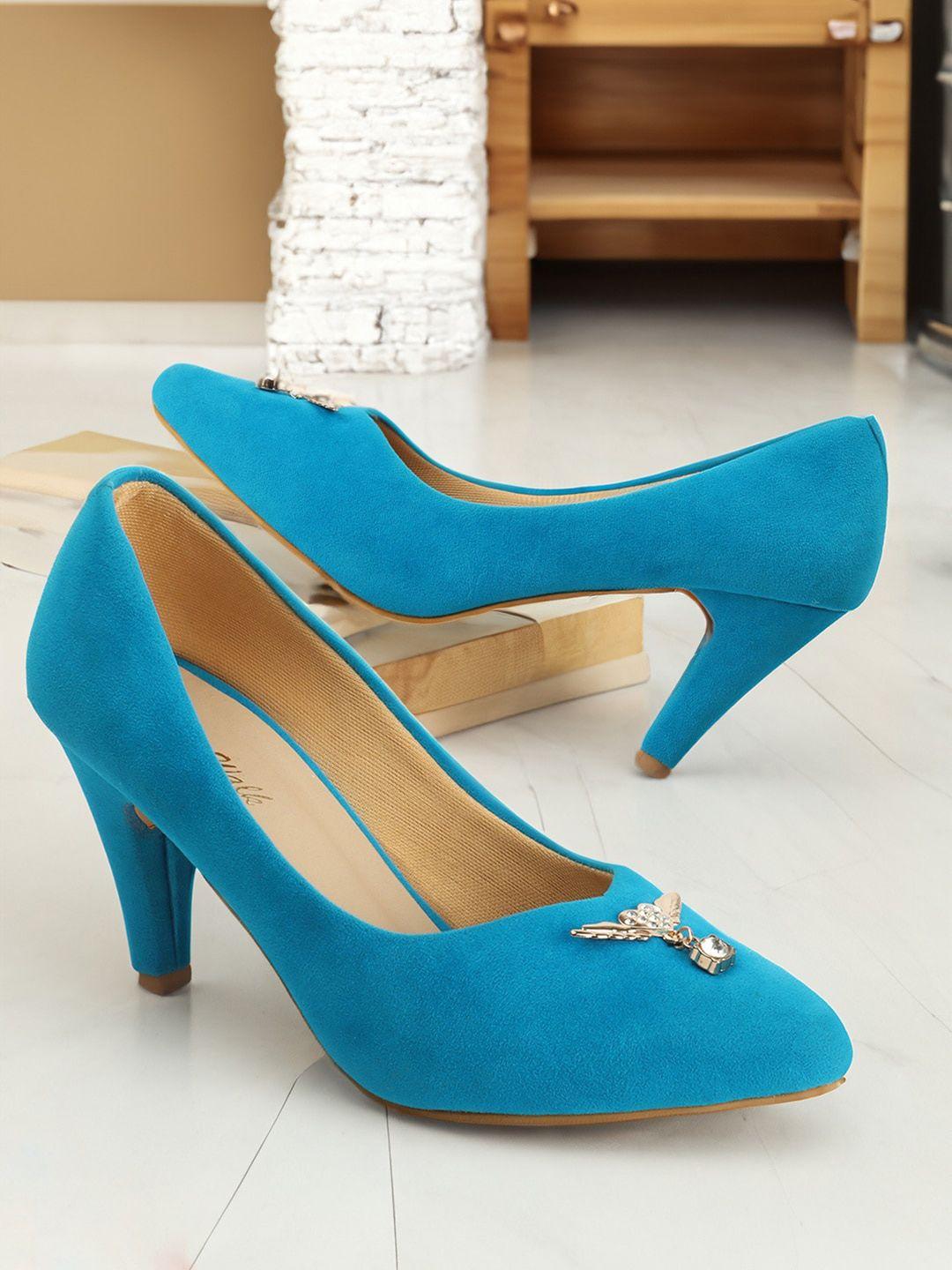 retro walk embellished velvet slim heel pumps