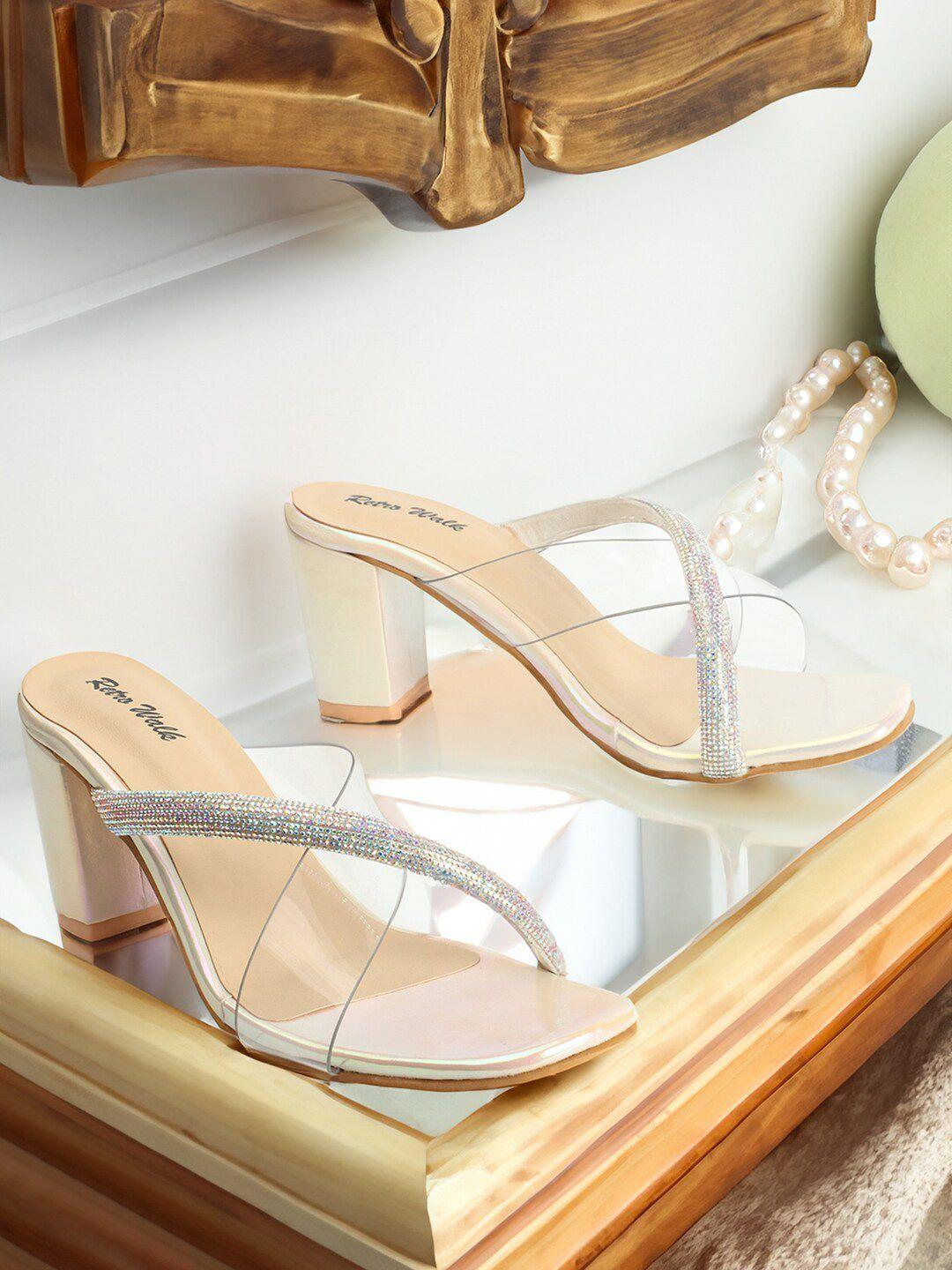 retro walk embellished block heels