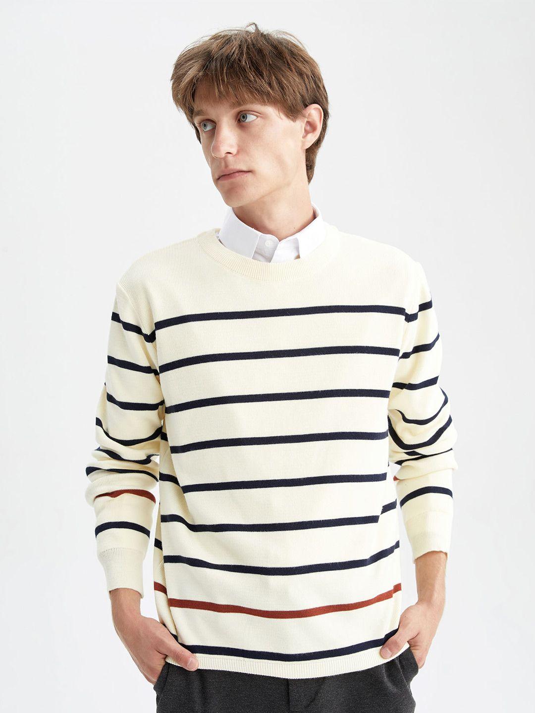 defacto men cream-coloured & black striped pullover