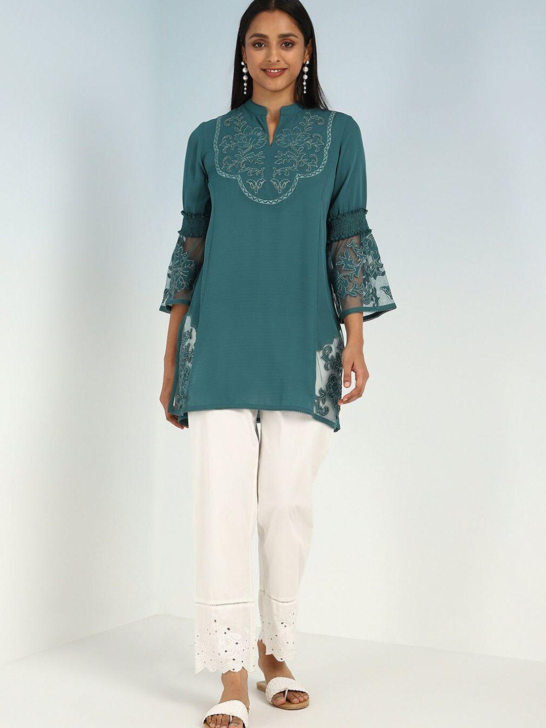 lakshita floral embroidered lace inserts tunic