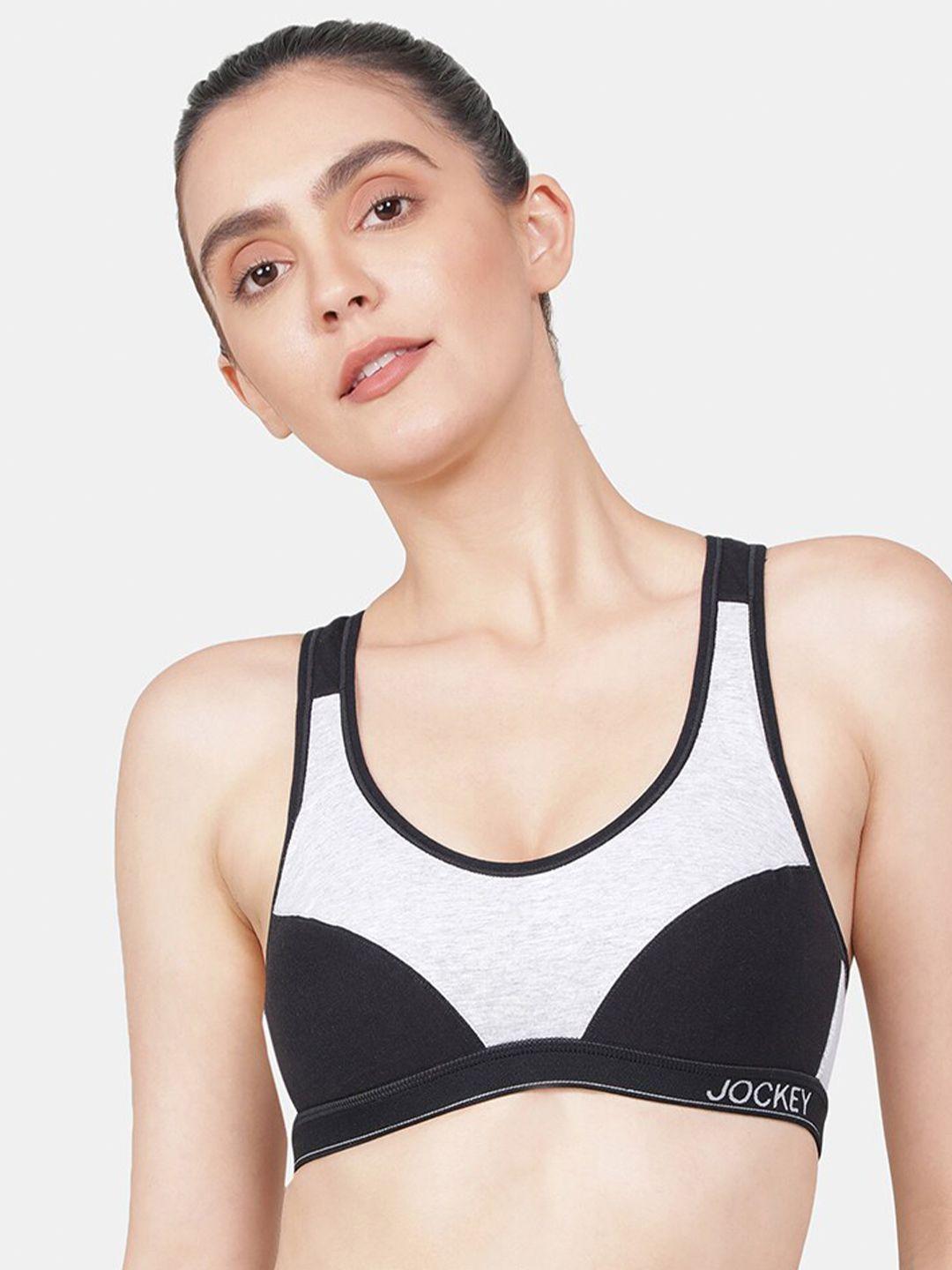 jockey colourblocked full coverage lightly padded dry fit workout bra with anti microbial