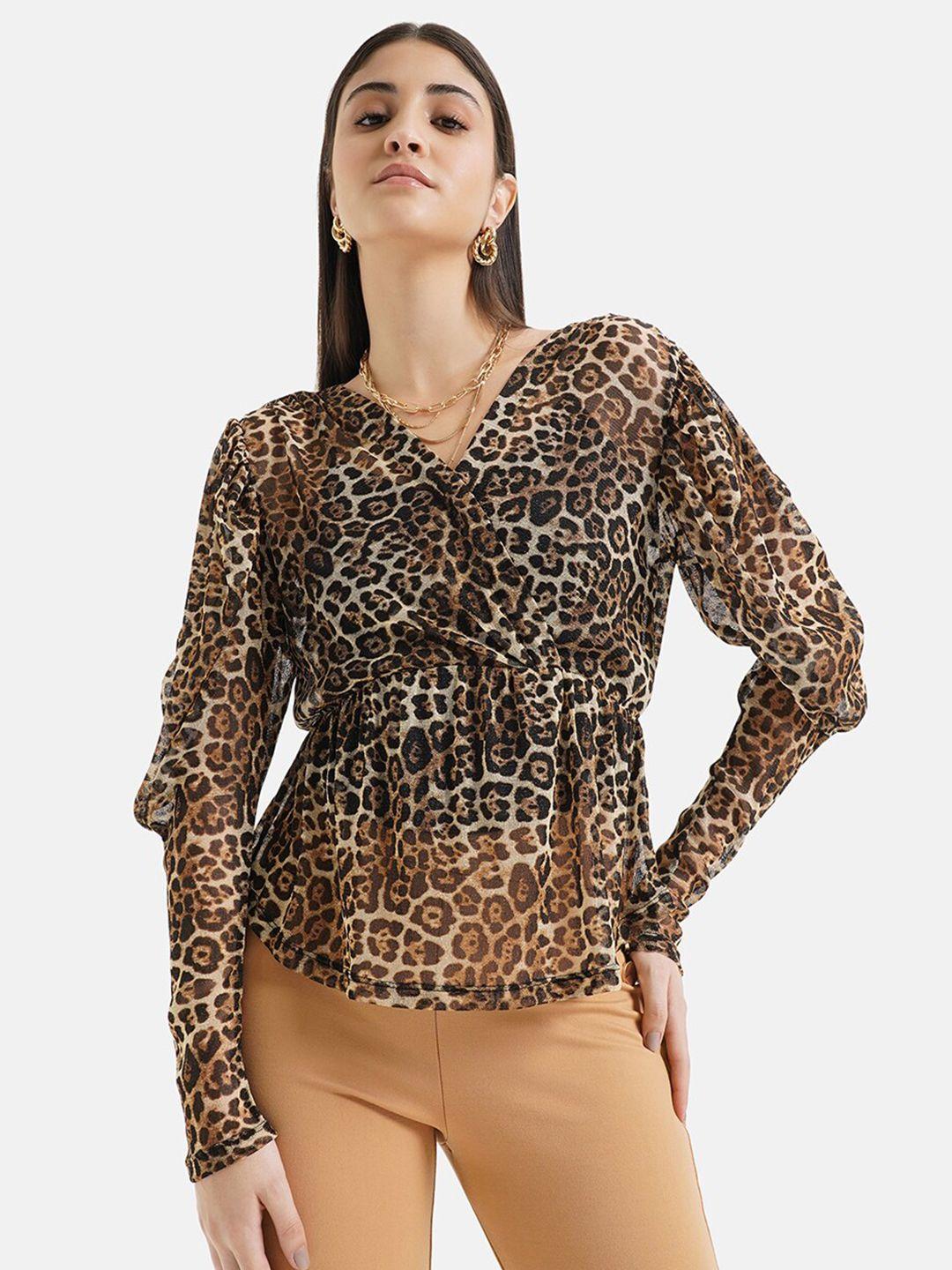 kazo animal printed peplum top