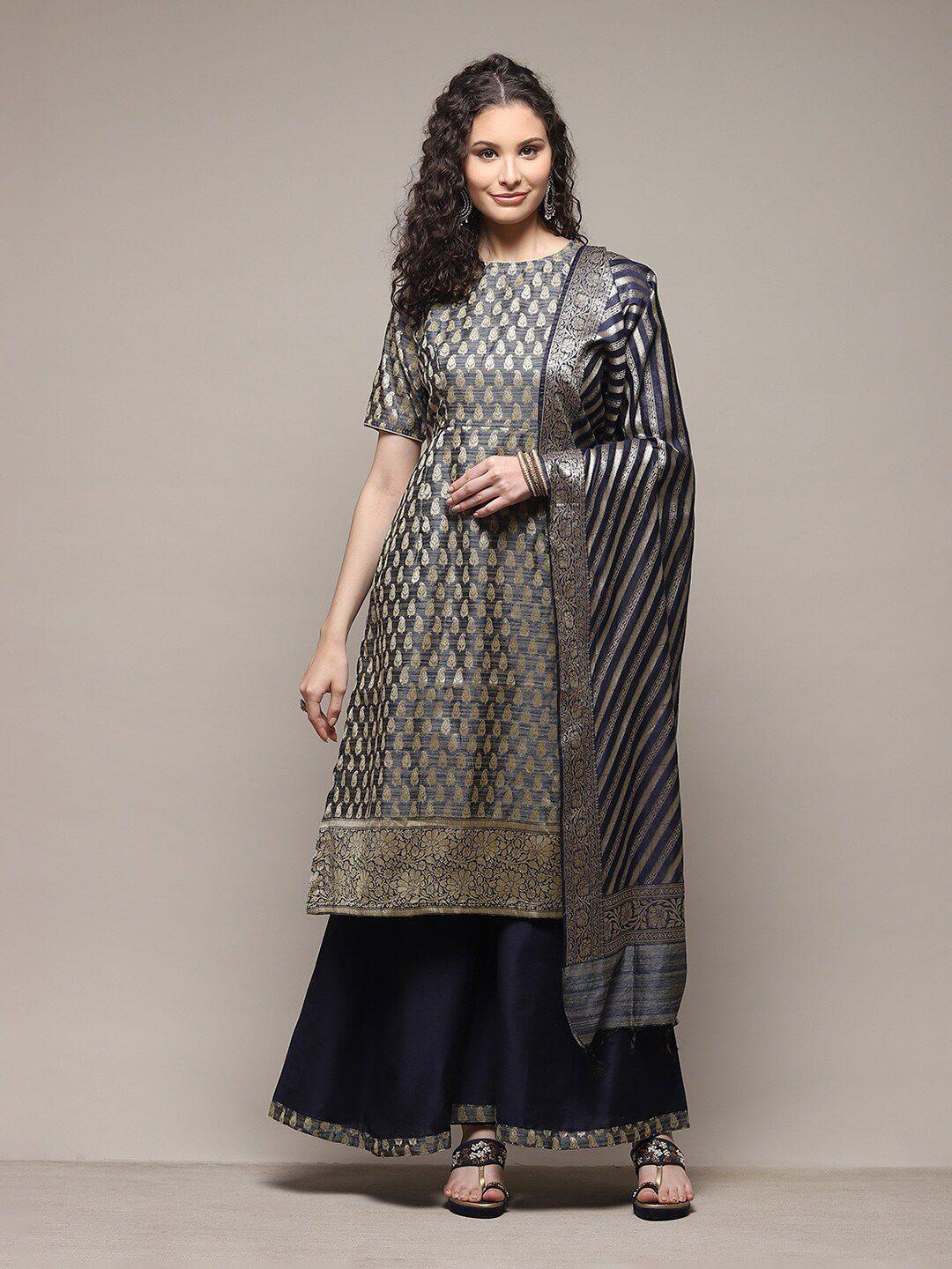 biba paisley woven design zari unstitched dress material