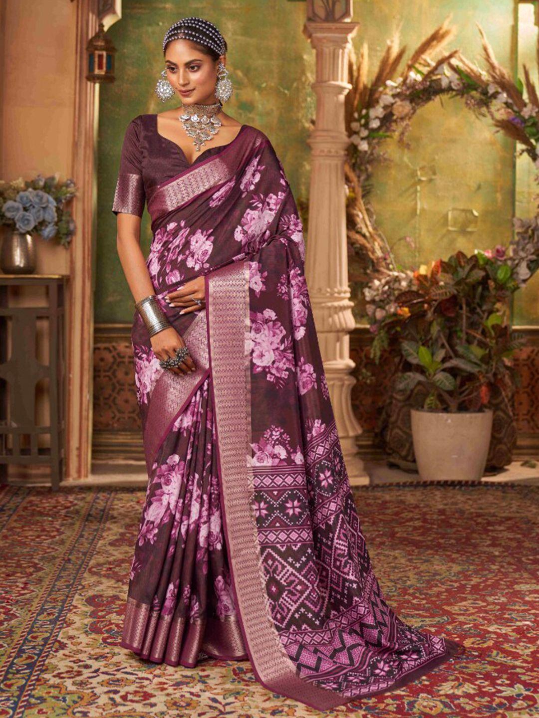 mitera floral printed zari silk cotton saree