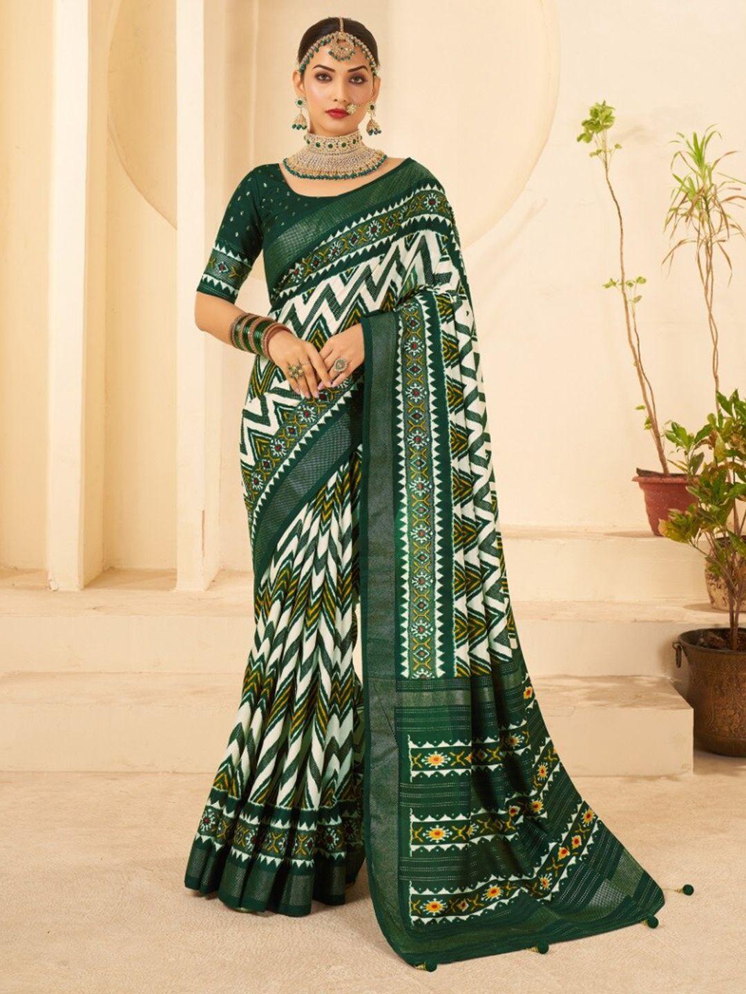 mitera geometric printed zari silk cotton ikat saree