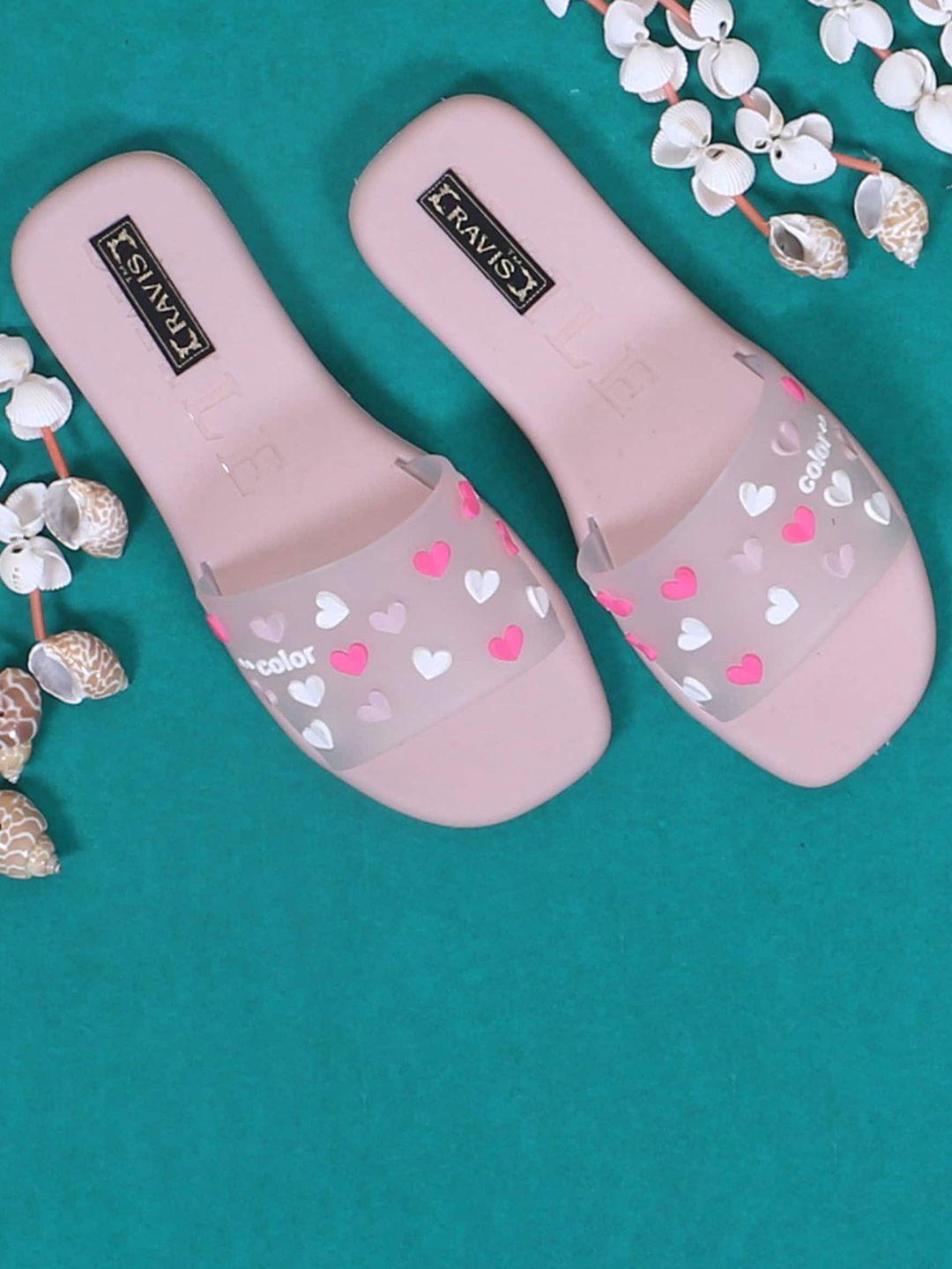 ravis heart shaped applique open toe flats