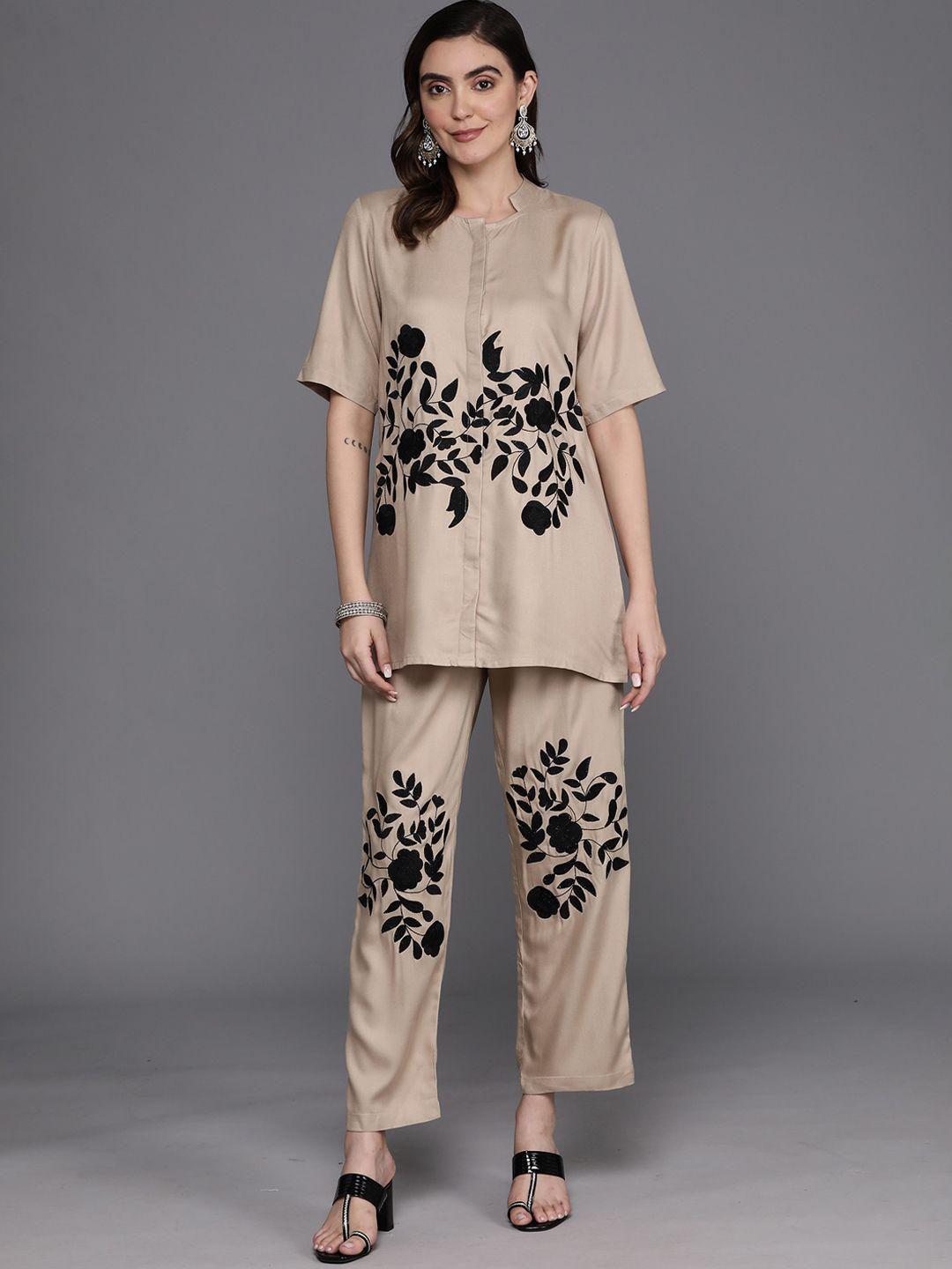 indo era floral embroidered straight shirt & trousers