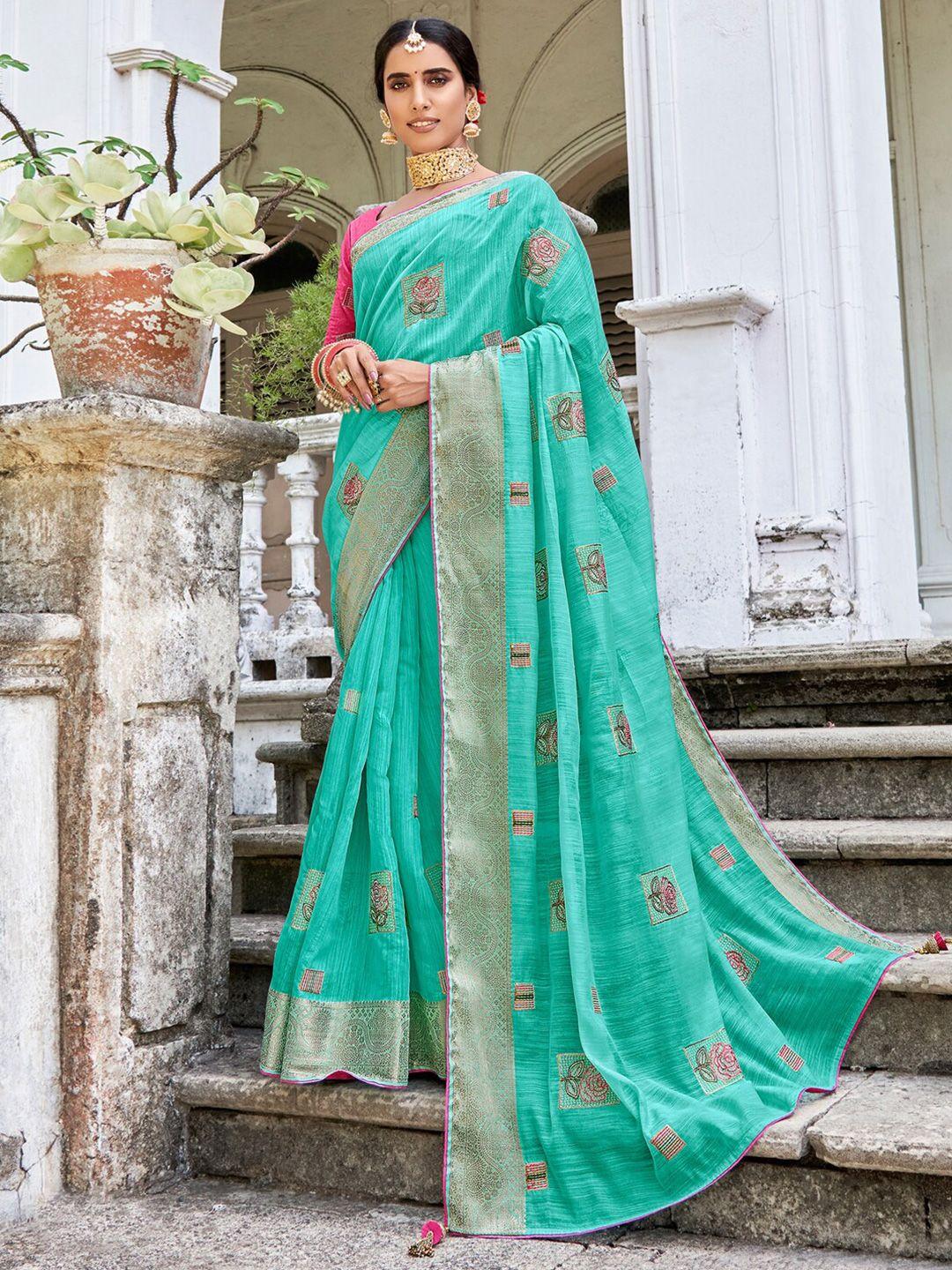 mitera floral embroidered zari saree