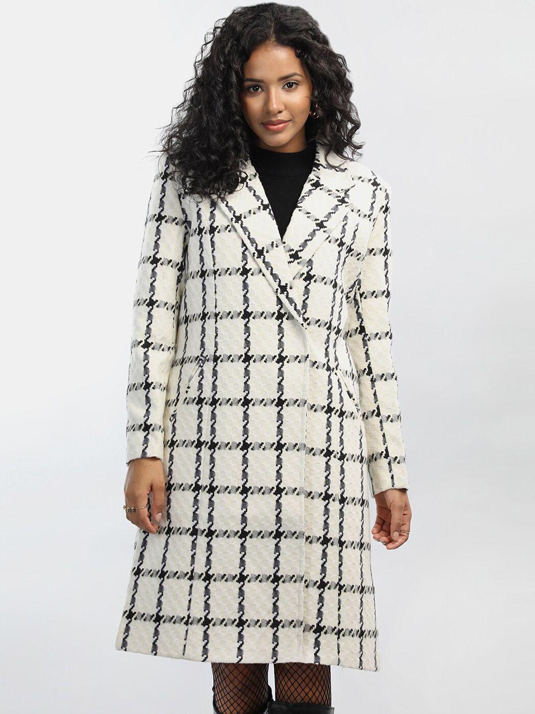 honnete checked notched lapel collar longline overcoat