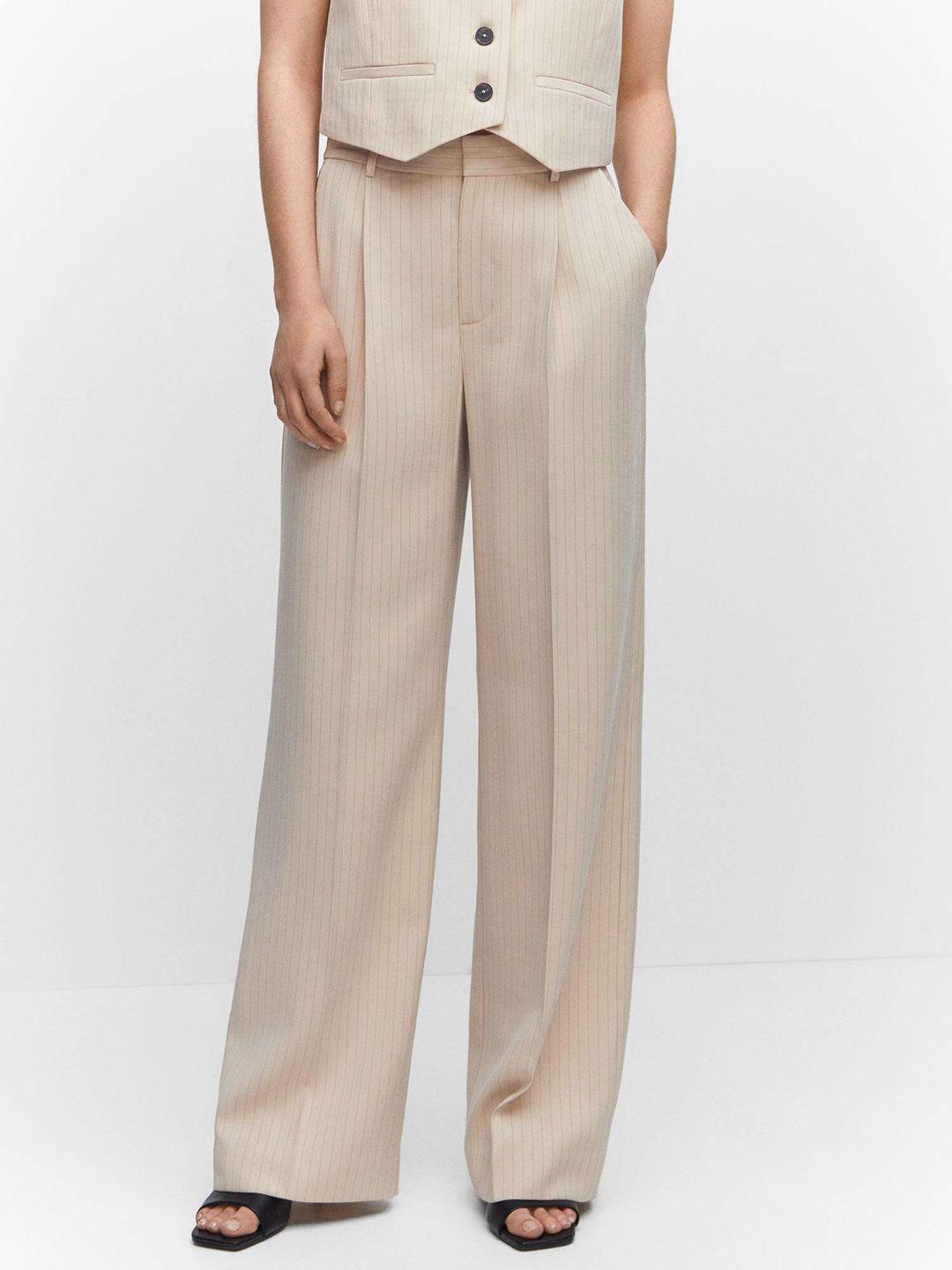 mango women striped pleated formal trousers