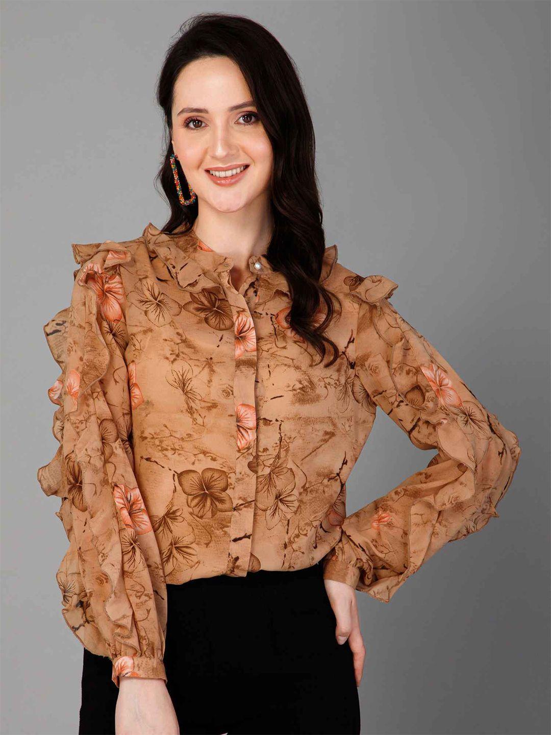 purys floral printed ruffled shirt style top