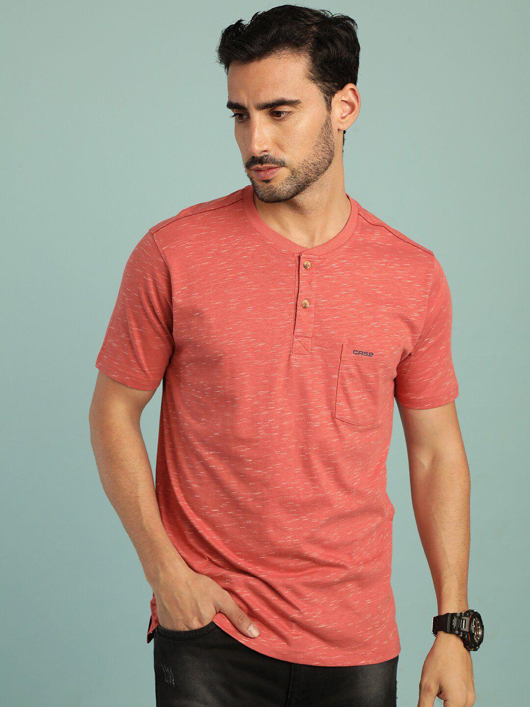 crocodile geometric printed henley neck slim fit cotton t-shirt