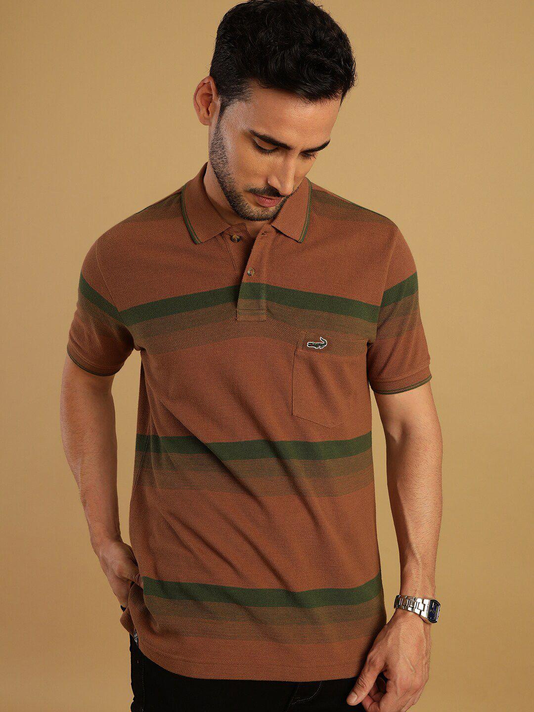 crocodile striped polo collar slim fit cotton t-shirt