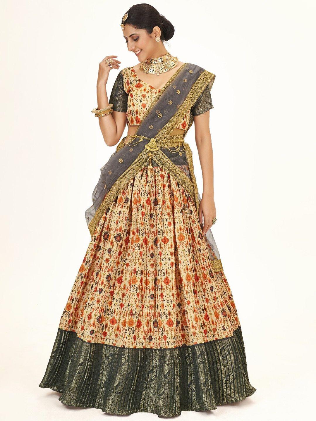 shopgarb printed semi-stitched lehenga & unstitched blouse with dupatta