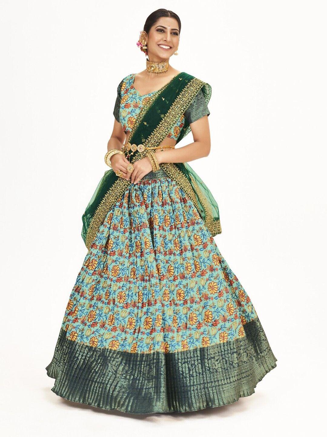 shopgarb printed semi-stitched lehenga & unstitched blouse with dupatta