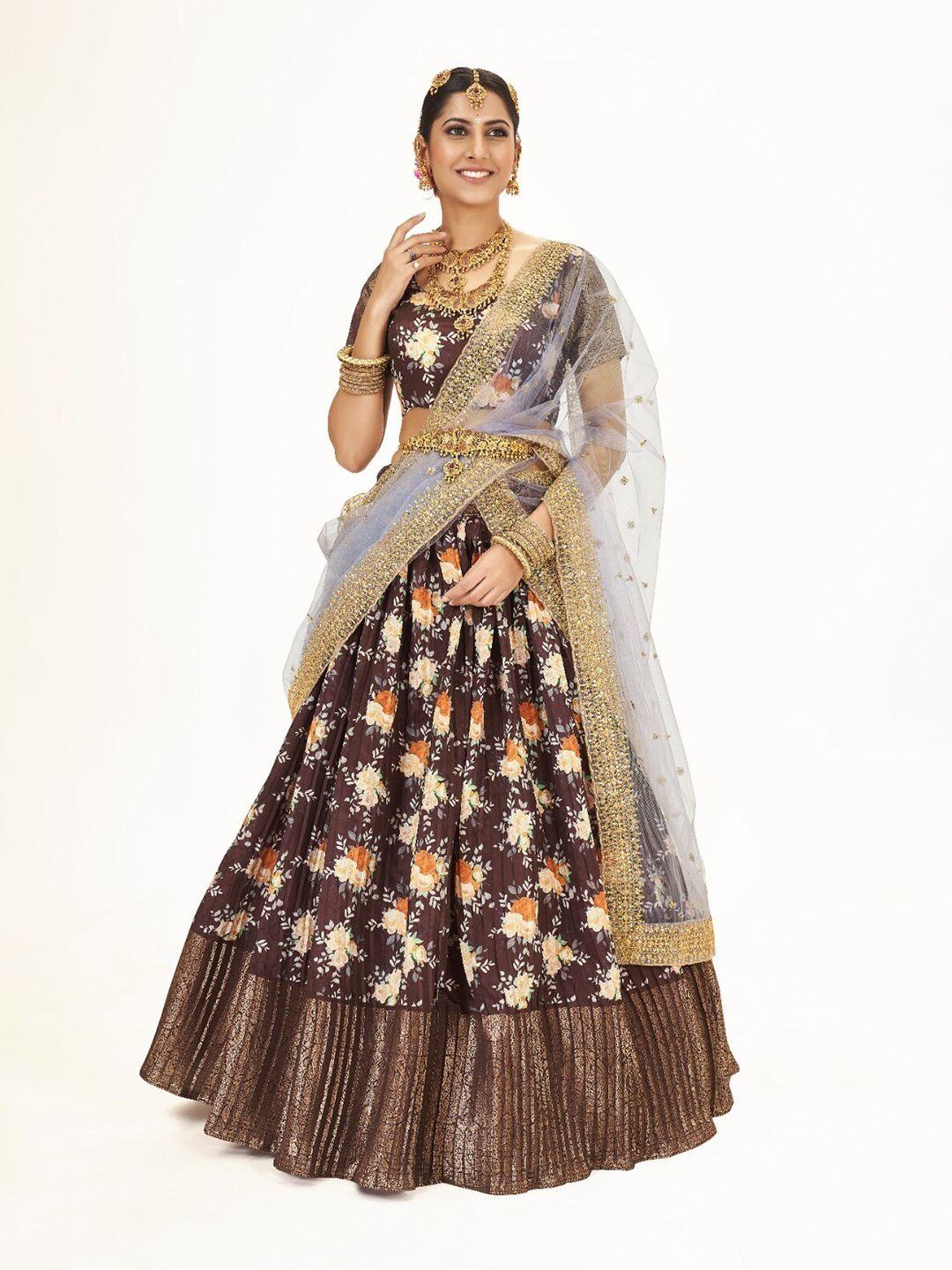 shopgarb printed semi-stitched lehenga & unstitched blouse with dupatta