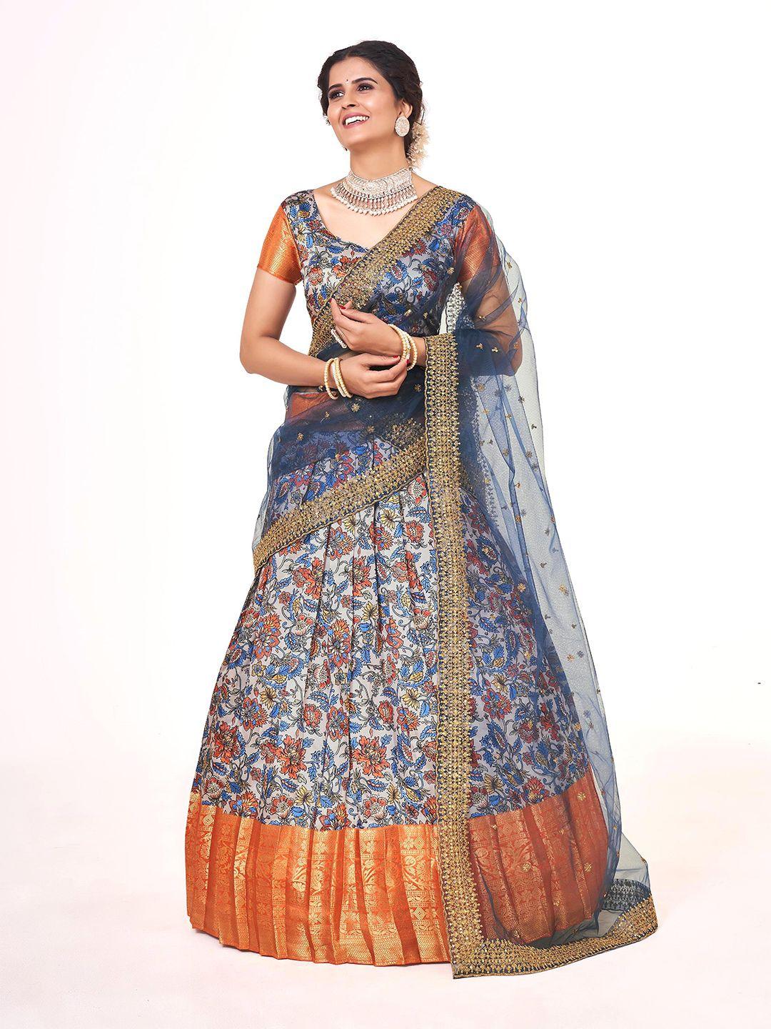 shopgarb printed semi-stitched lehenga & unstitched blouse with dupatta