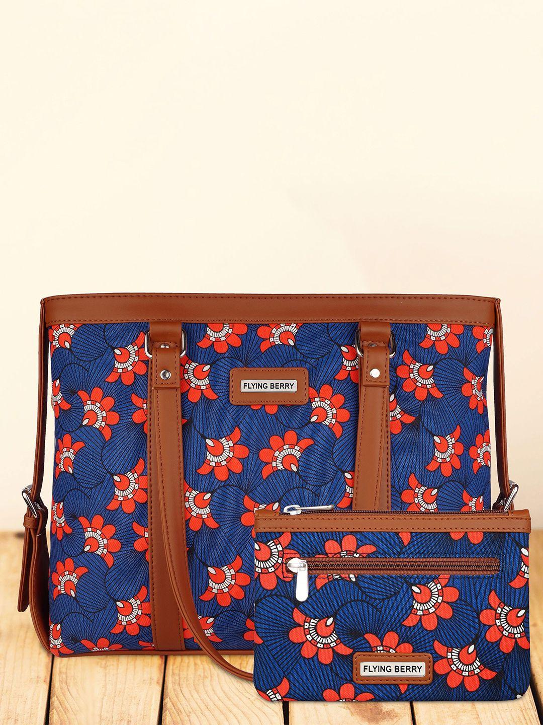 flying berry floral printed structured laptop bag with pouch