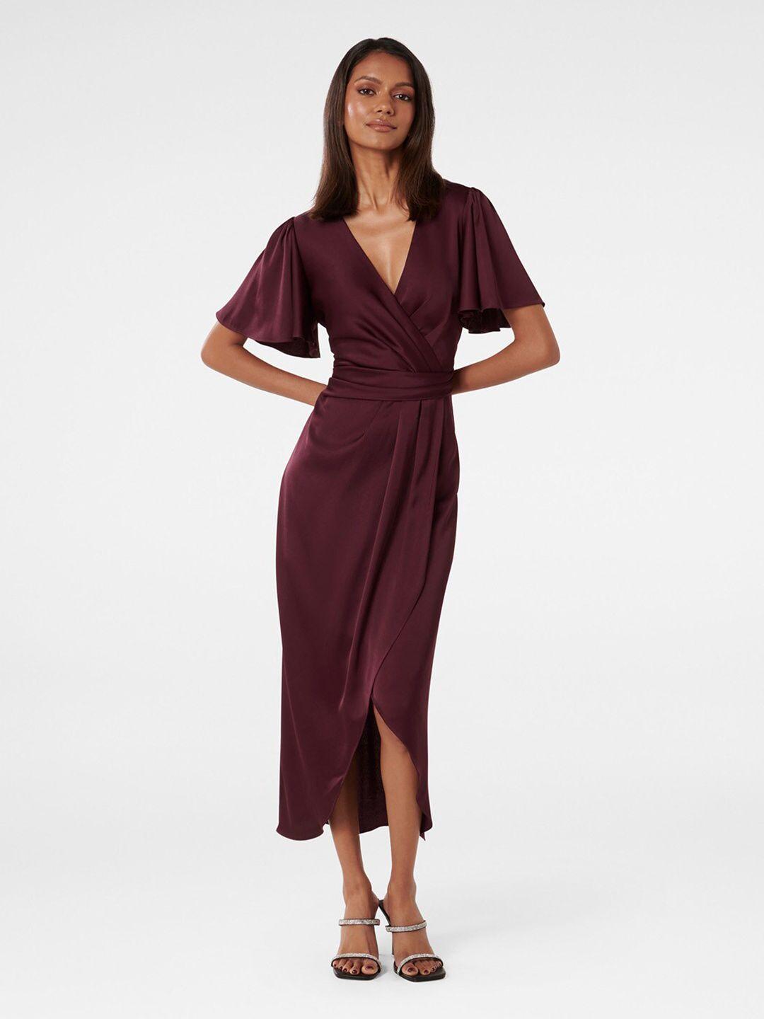 forever new flared sleeve warp midi dress