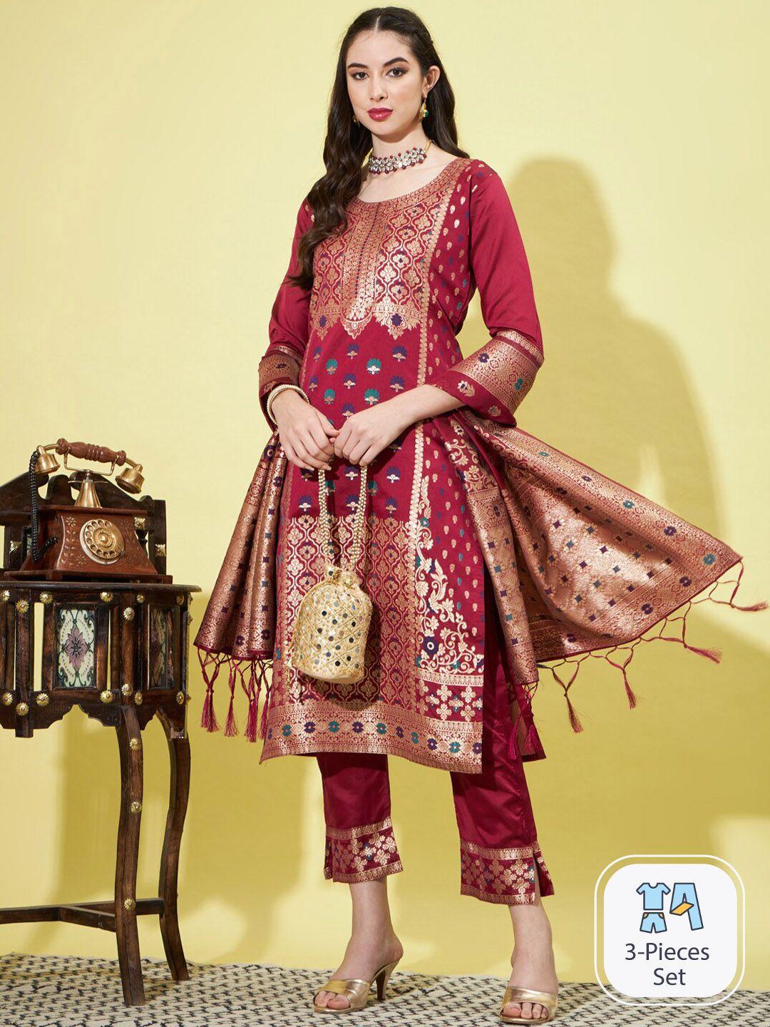 pptoss ethnic motifs woven design zari kurta with trousers & dupatta