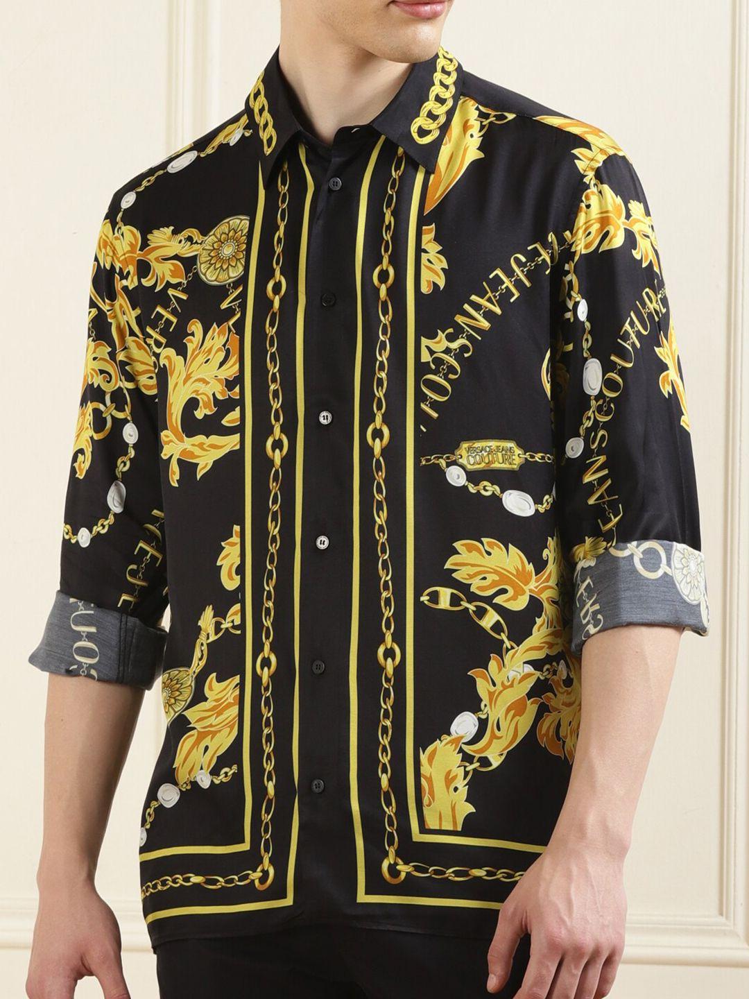 versace jeans couture floral printed spread collar regular fit casual shirt