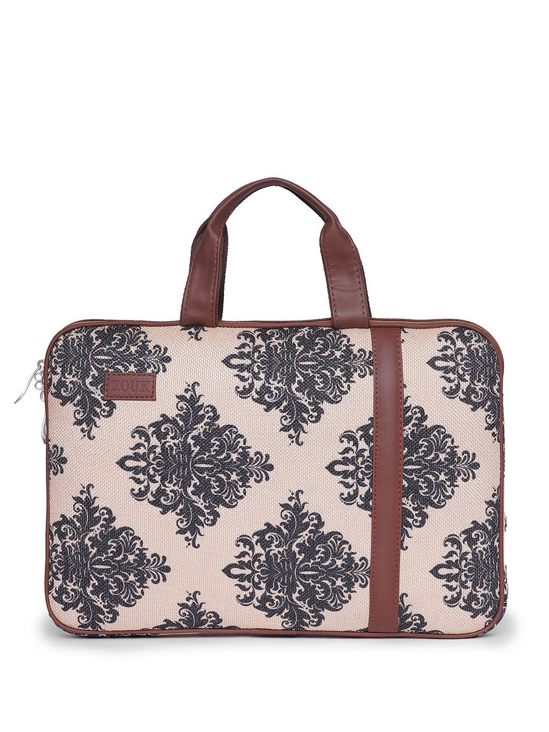 zouk women printed jute laptop bag up to 16 inch