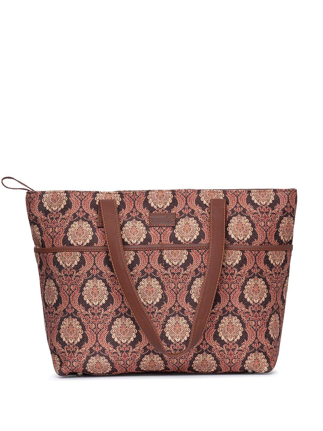 zouk ethnic motifs printed structured jute shoulder bag