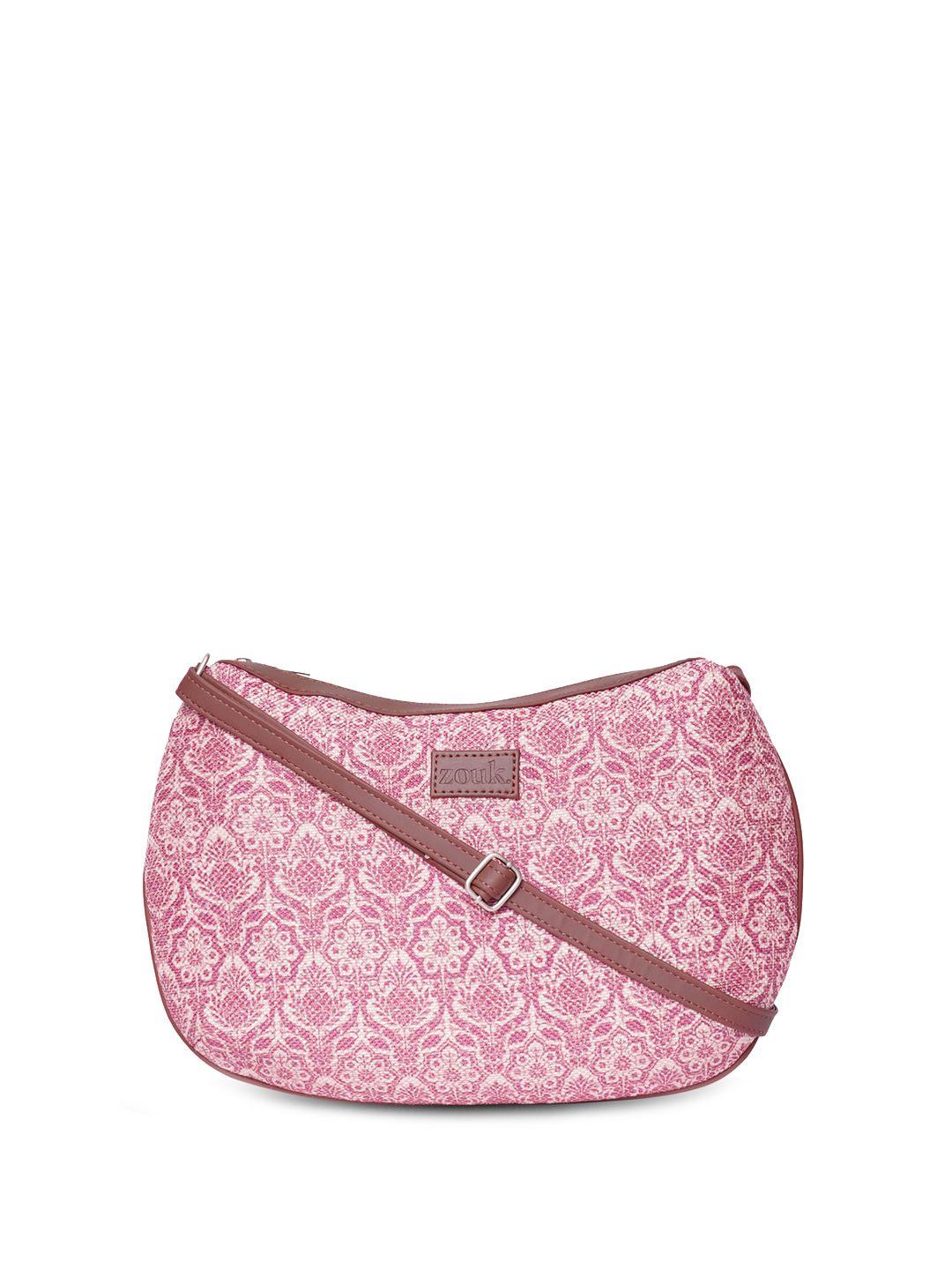 zouk ethnic motifs printed structured jute sling bag