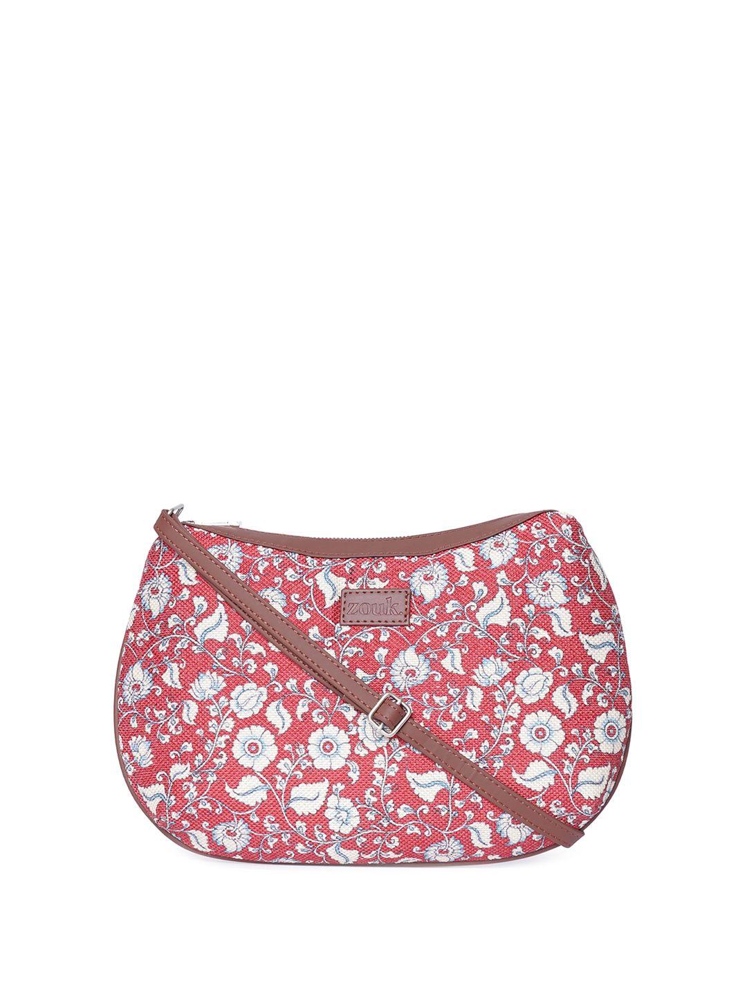 zouk floral printed structured jute sling bag